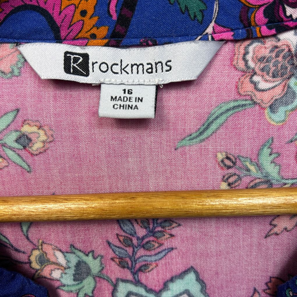 Rockmans Pink Floral Blouse - Size 16