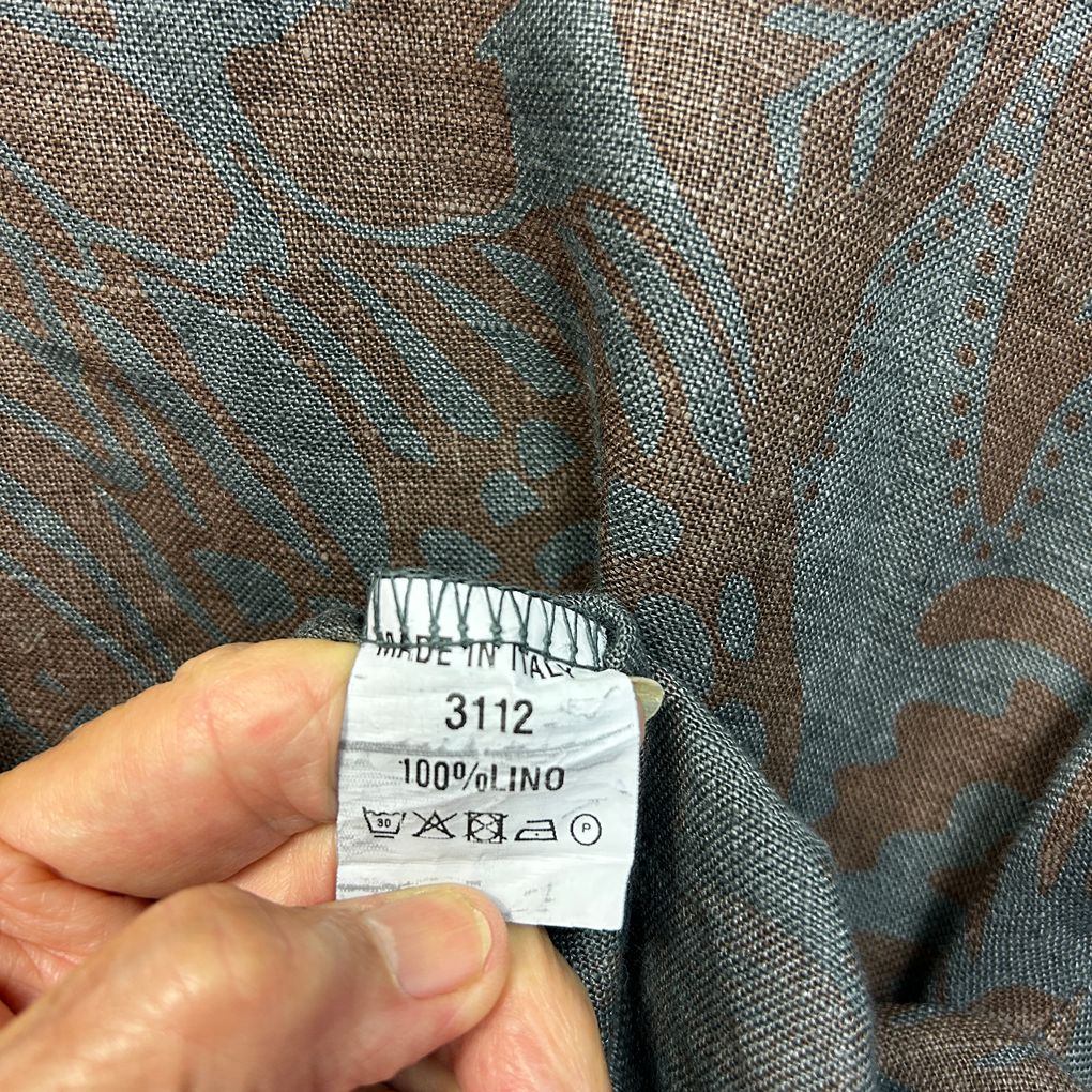 Italian Brown Grey Print Linen Top - Size 16/18