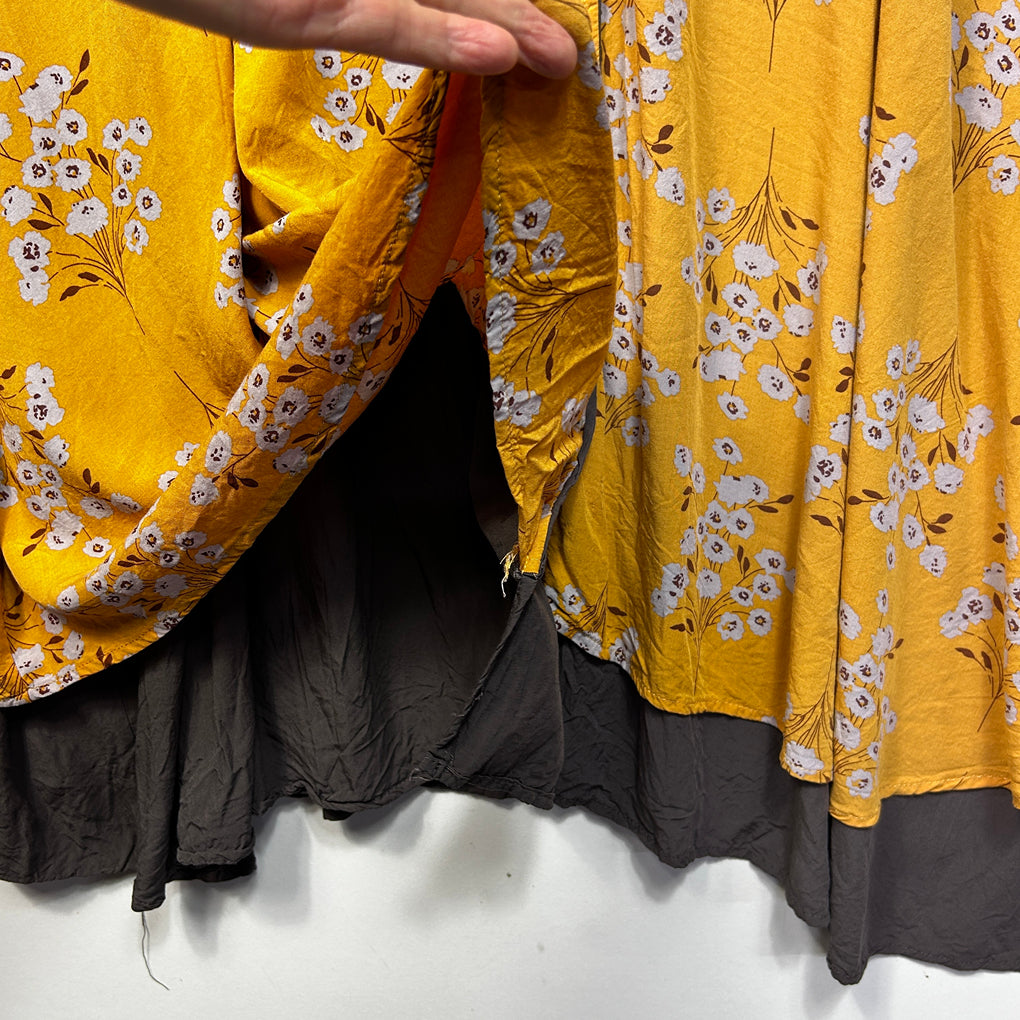 Mustard Floral Layered Dress - Size XXL