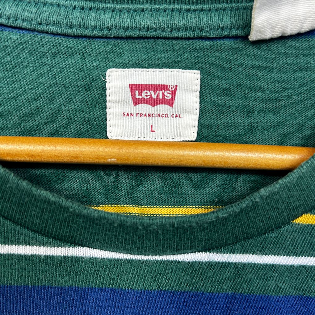 Levi's Green Striped Cotton T-Shirt - Size L ebay