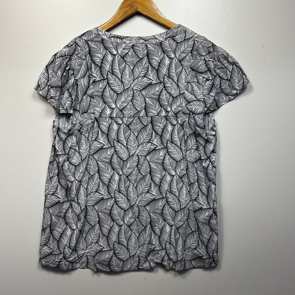 Capture Navy Leaf Print Top - Size 16