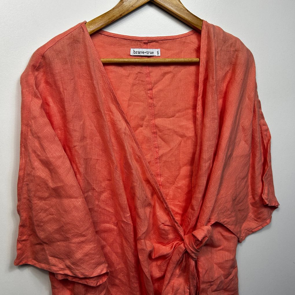 Brave+True Coral Linen Wrap Top - Size M/L