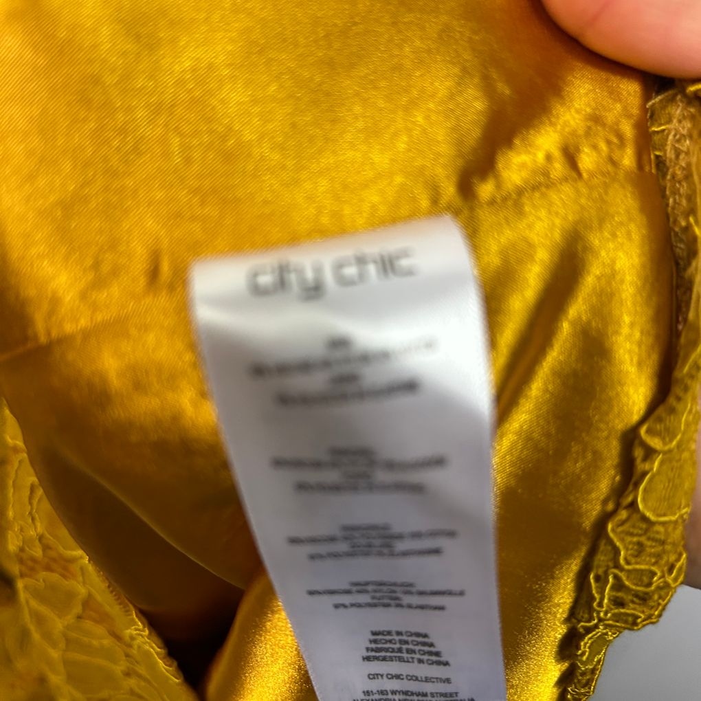 City Chic Mustard Plus Size Cotton Lace Dress - Size M/18
