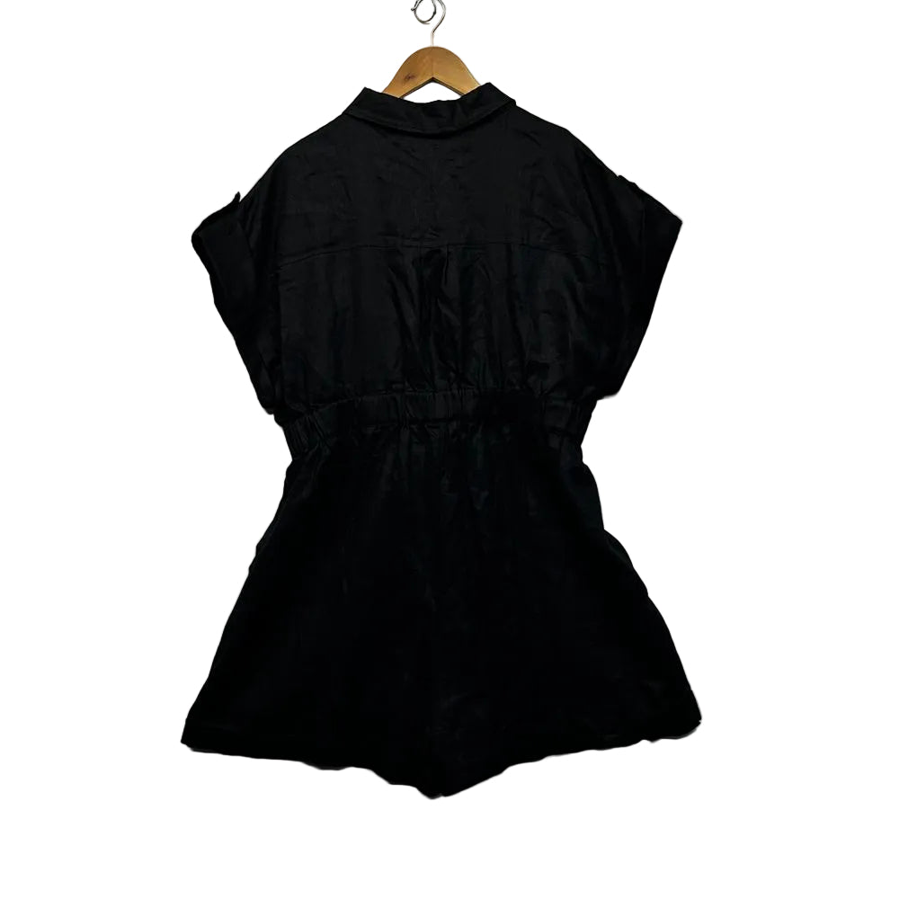 Lunar Fox Black Plus Size Linen Playsuit - Size 18 - 22