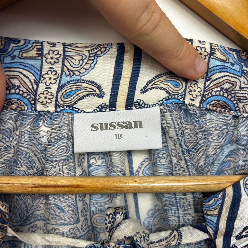Sussan Blue Plus Size Linen Blouse - Size 18