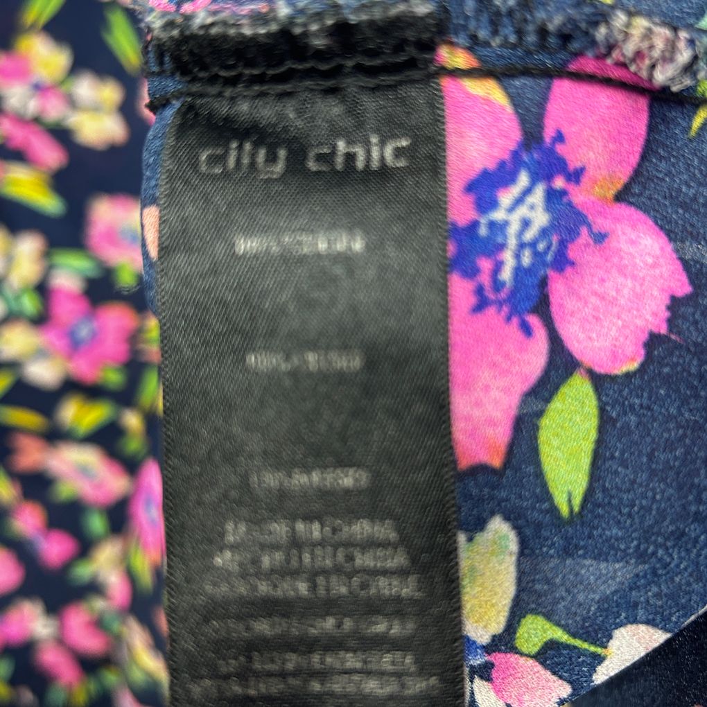 City Chic Navy Floral Top - Size 16/S