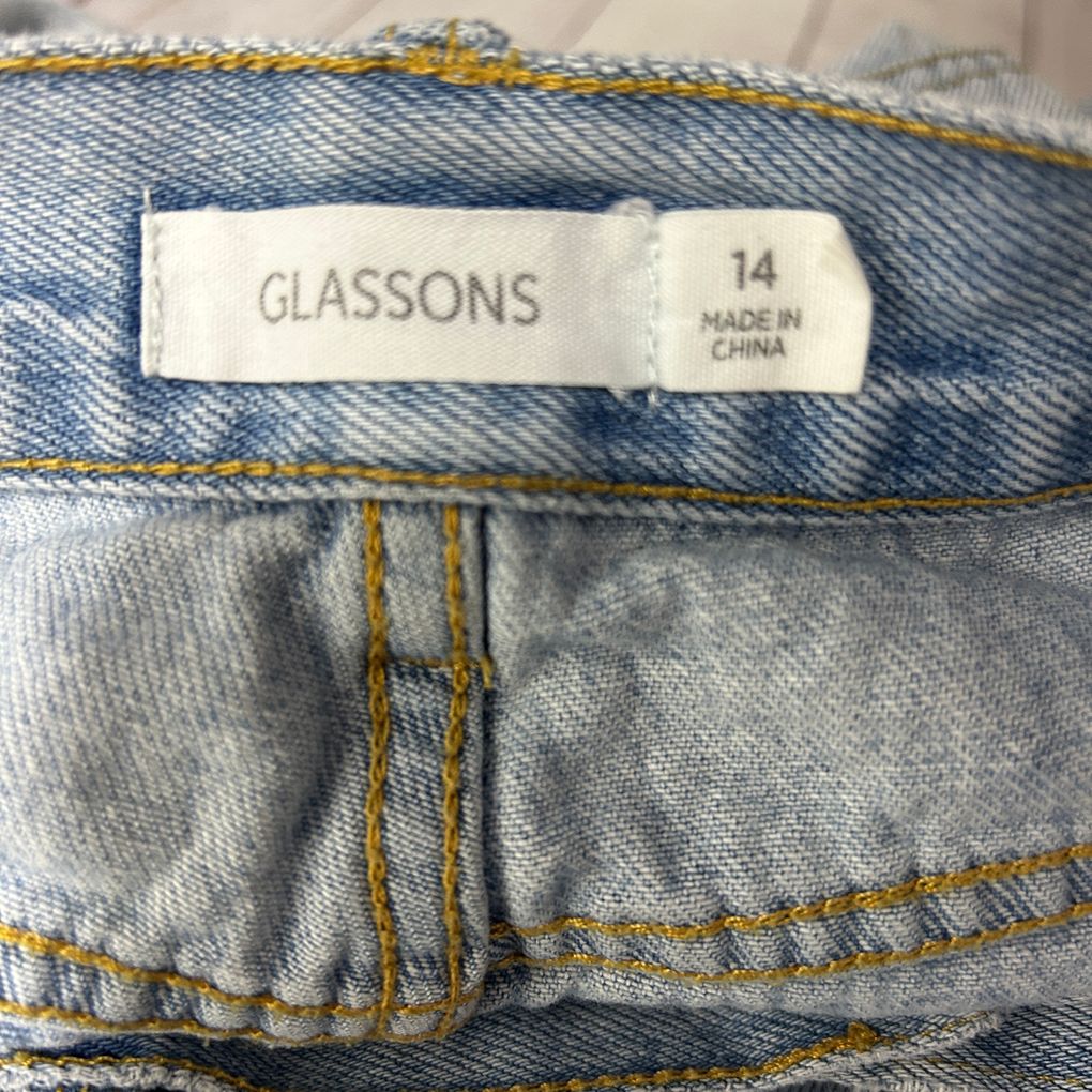 Glassons Light Blue Distressed Wide Leg Jeans - Size 14