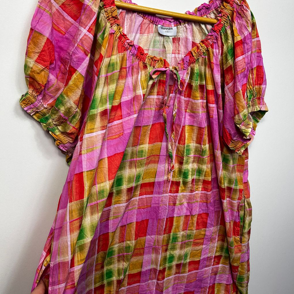 Sussan Pink Check Plus Size Cotton Dress - Size XXL
