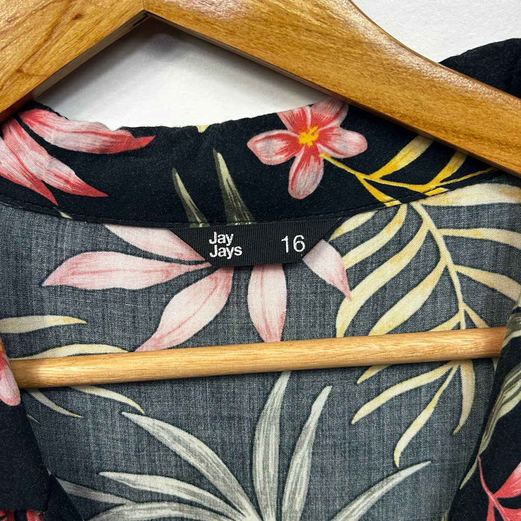 Jay Jays Black Foral Shirt Dress or Longline Top - Size 16