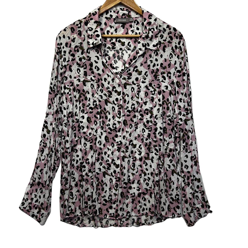 Sussan Pink Leopard Print Shirt - Size 18