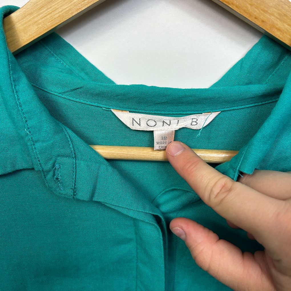 Noni B Teal Plus Size Linen Shirt - Size 18