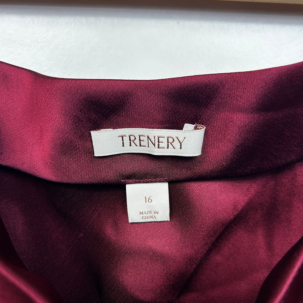 Trenery Burgundy Satin Midi Skirt - Size 16
