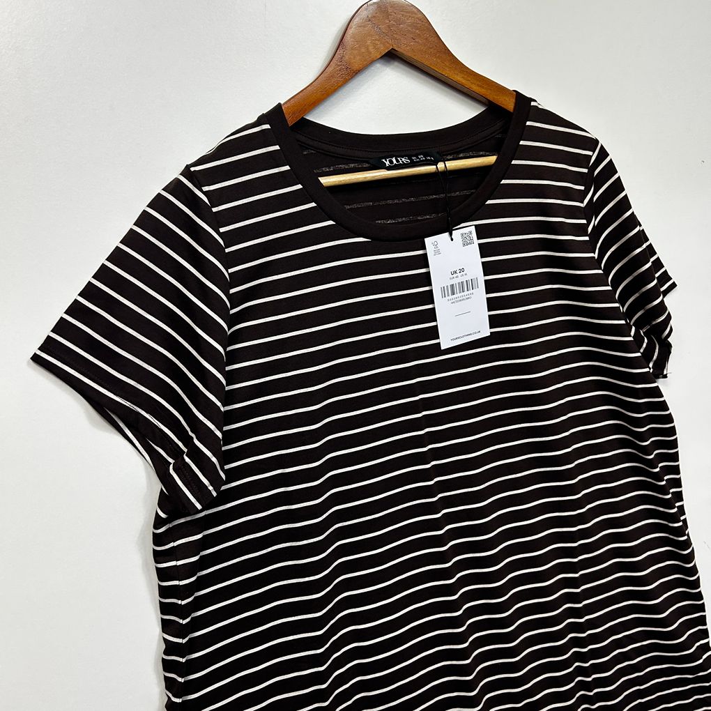Yours Chocolate Plus Size Cotton Striped Top - Size 20