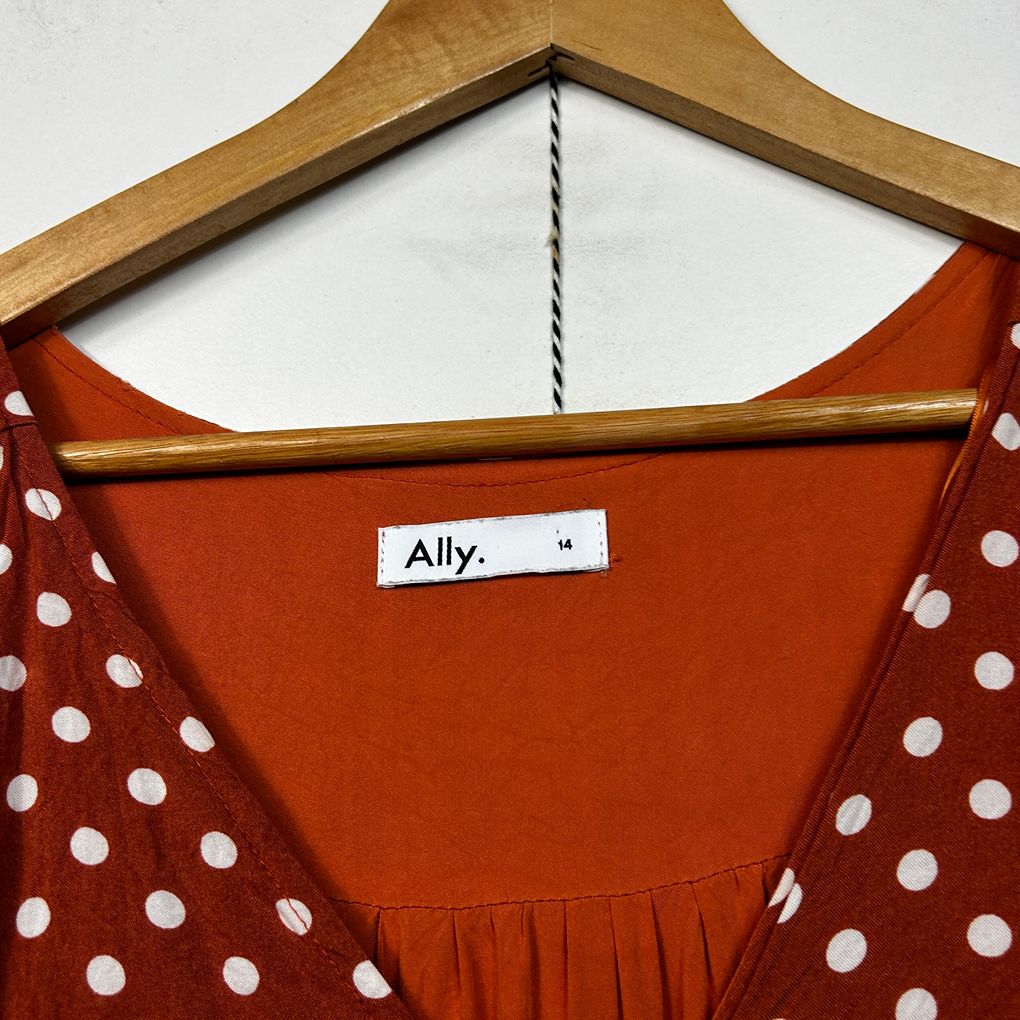 Ally Rust Polka Dot Maxi Dress - Size 14