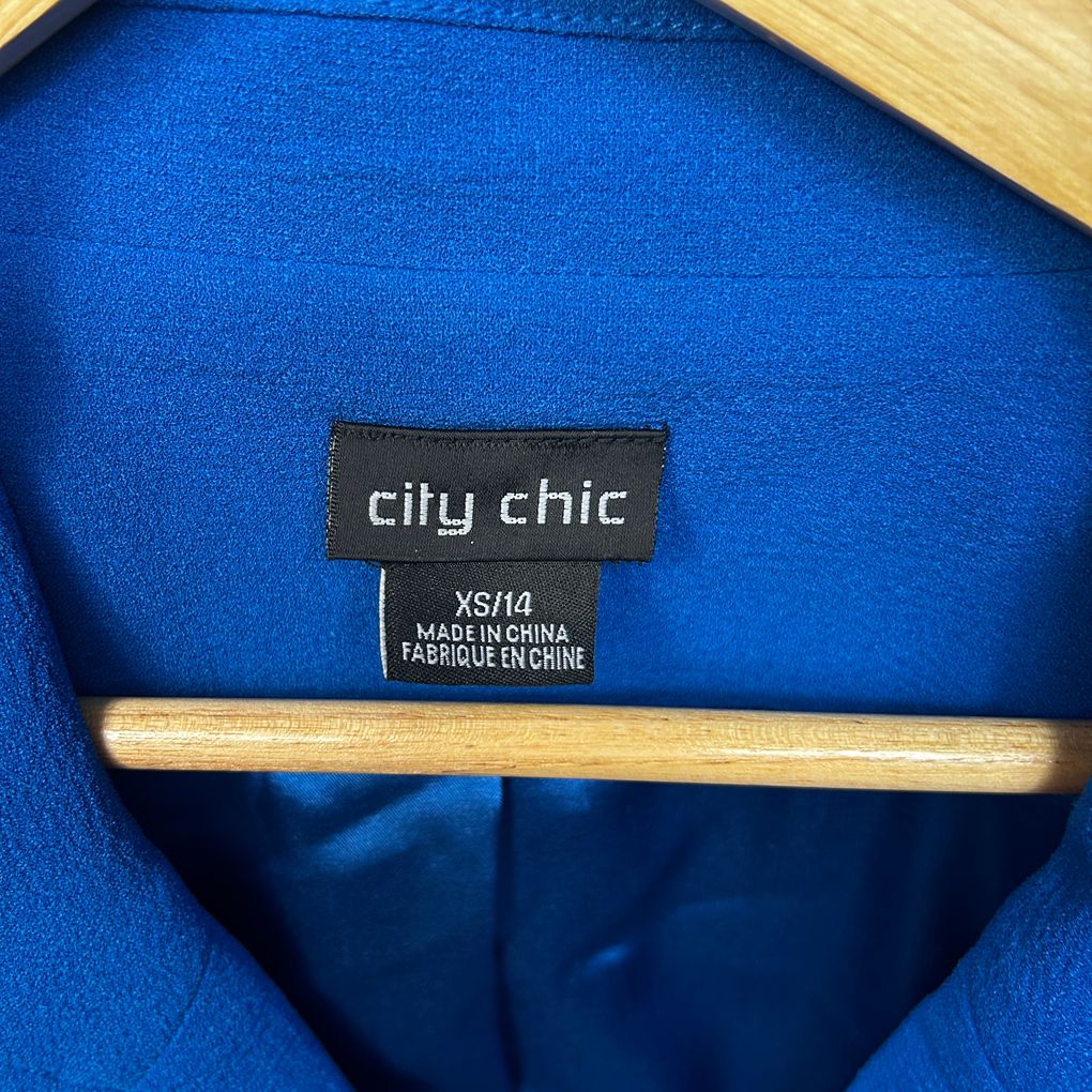 City Chic Blue Double Breasted Blazer - Size XS/14