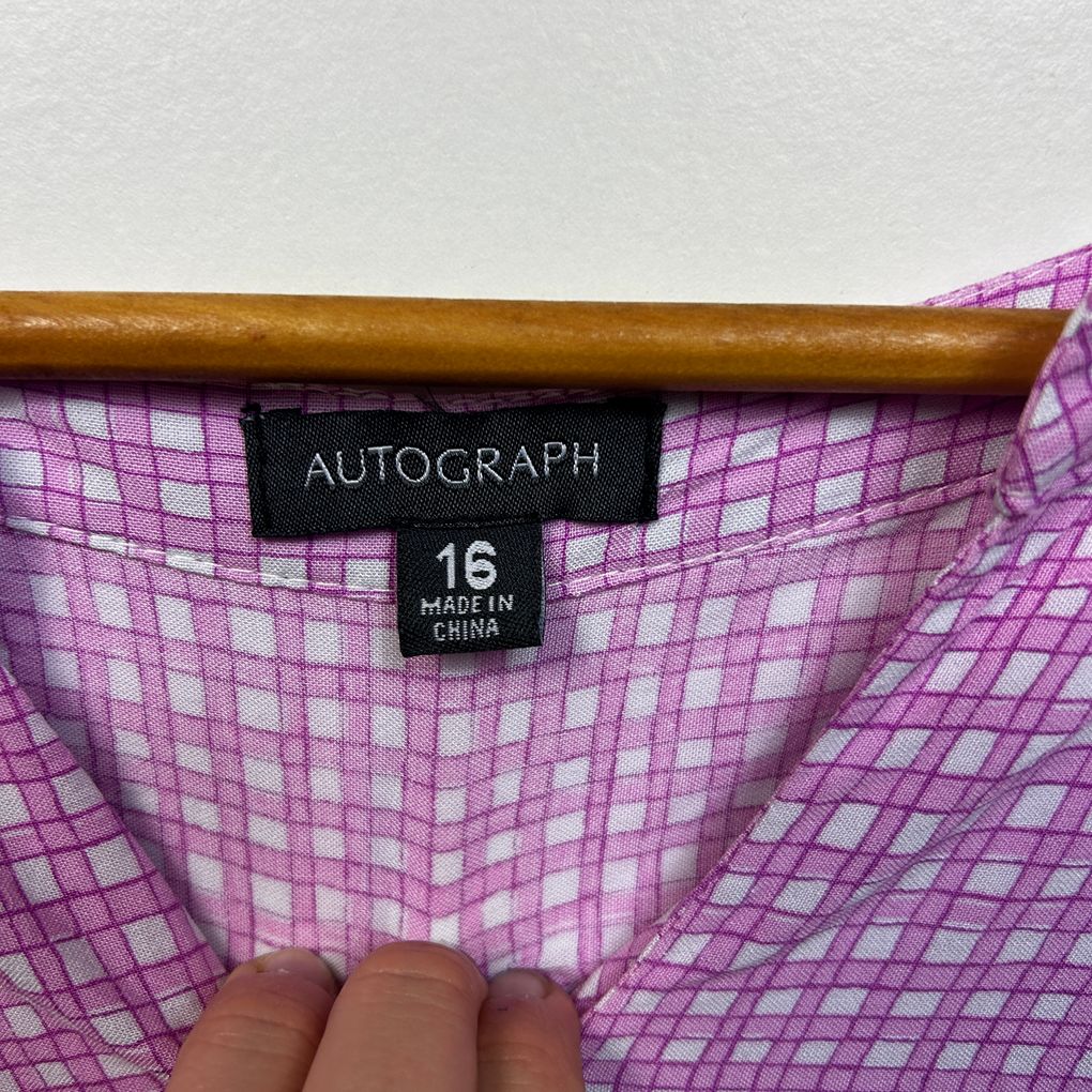 Autograph Purple Gingham Check Plus Size Top - Size 16