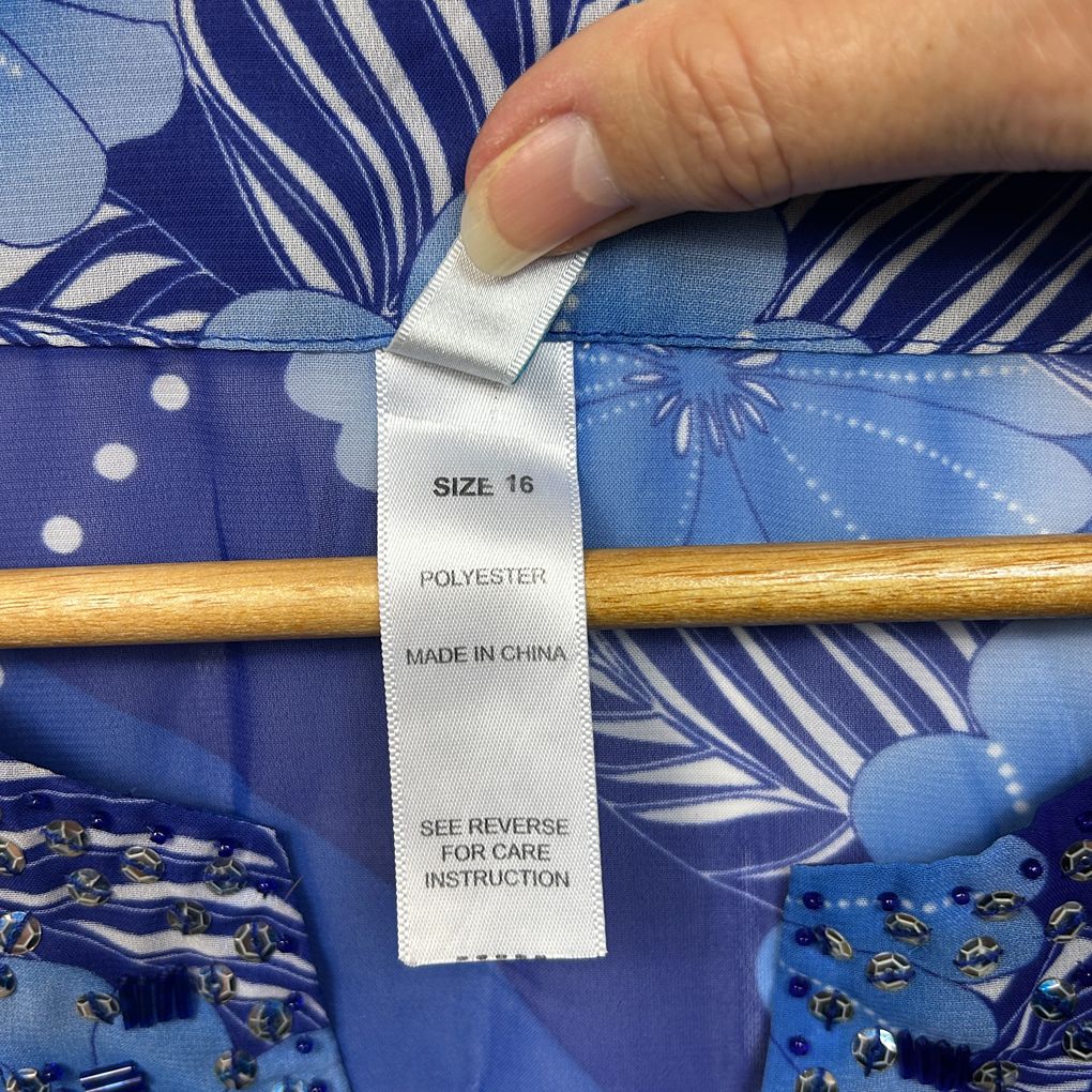 Millers Blue Floral Beaded Cover Up - Size 16