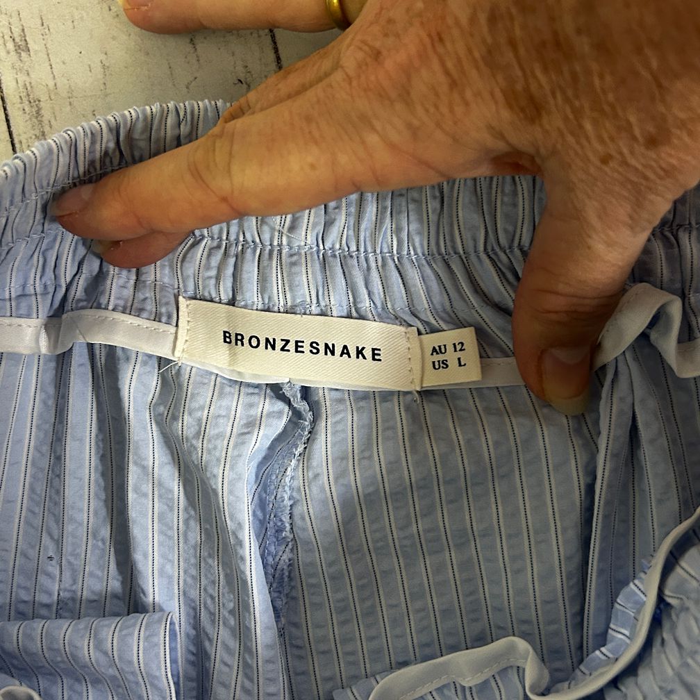 Bronzesnake Blue Striped Cotton Baggy Oversizes Pants - Size 12