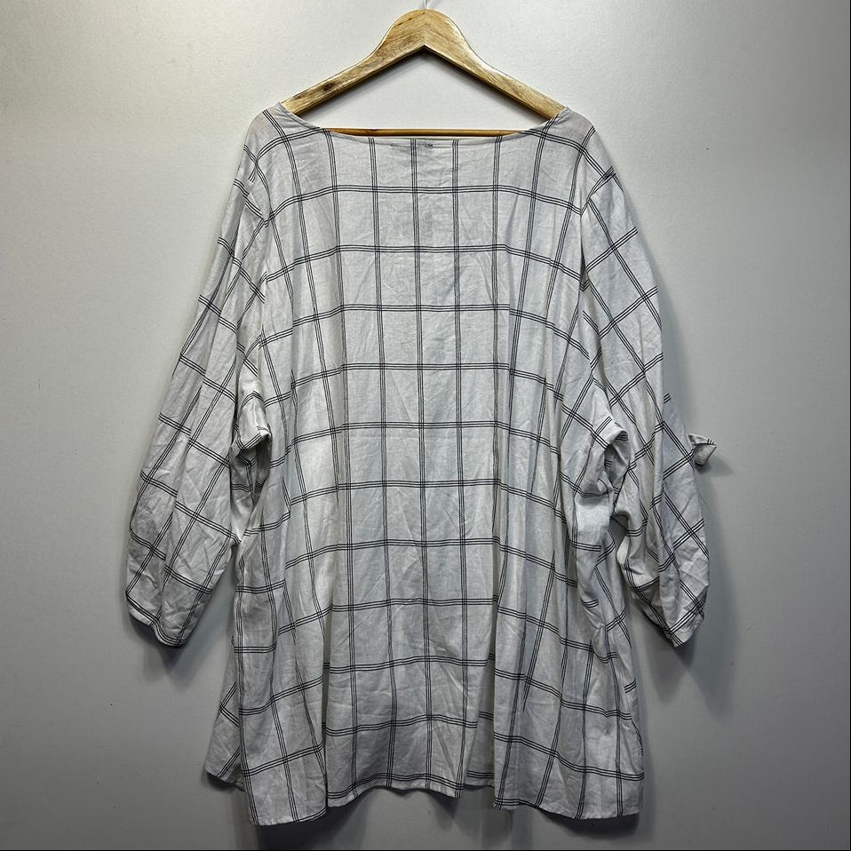 Autograph White Check Plus Size Linen Top - Size 30
