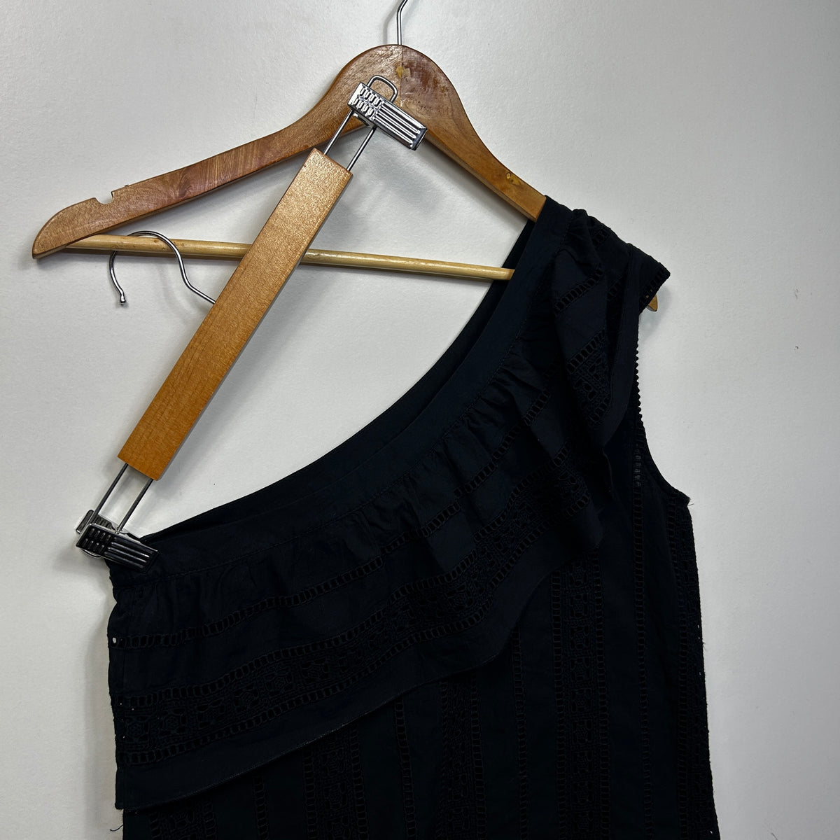 Portmans Black Cotton One Shoulder Top - Size 12