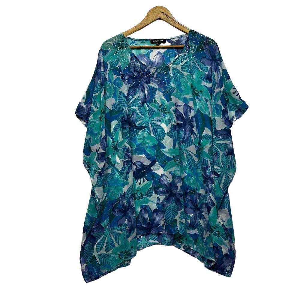 Liz Jordan Blue Floral Top - Size M
