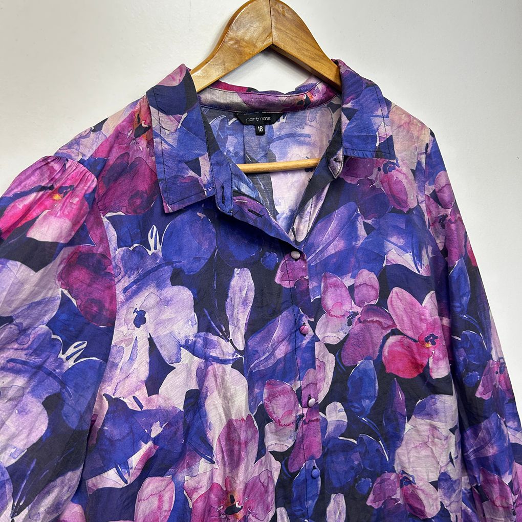 Portmans Purple Floral Plus Size Shirt - Size 18