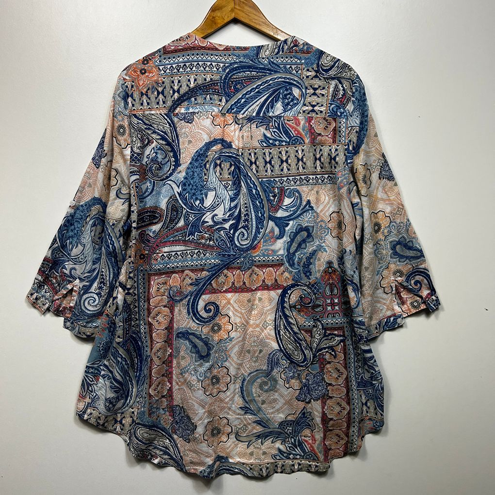Katies Blue Paisley Cotton 3/4 Sleeve Tunic Top - Size 18