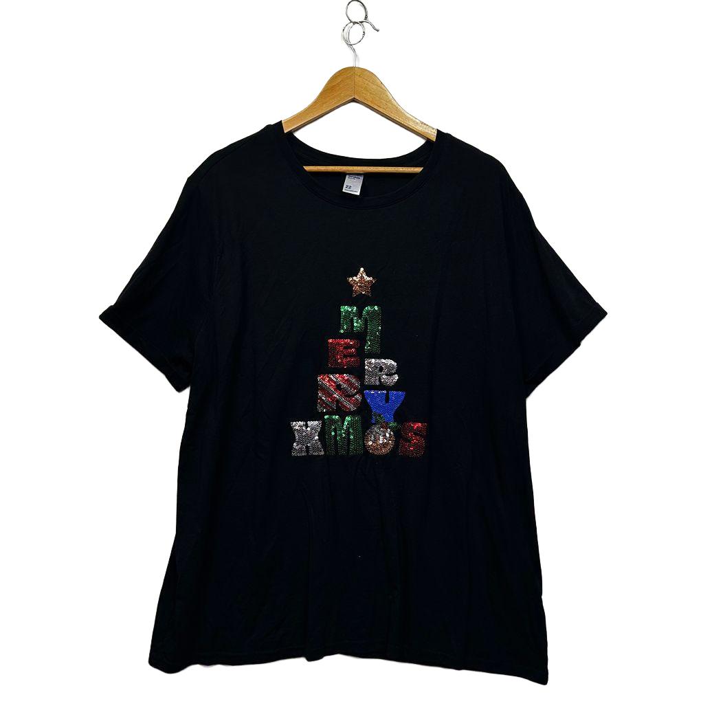 Anko Black Plus Size Christmas Cotton T-Shirt - Size 22