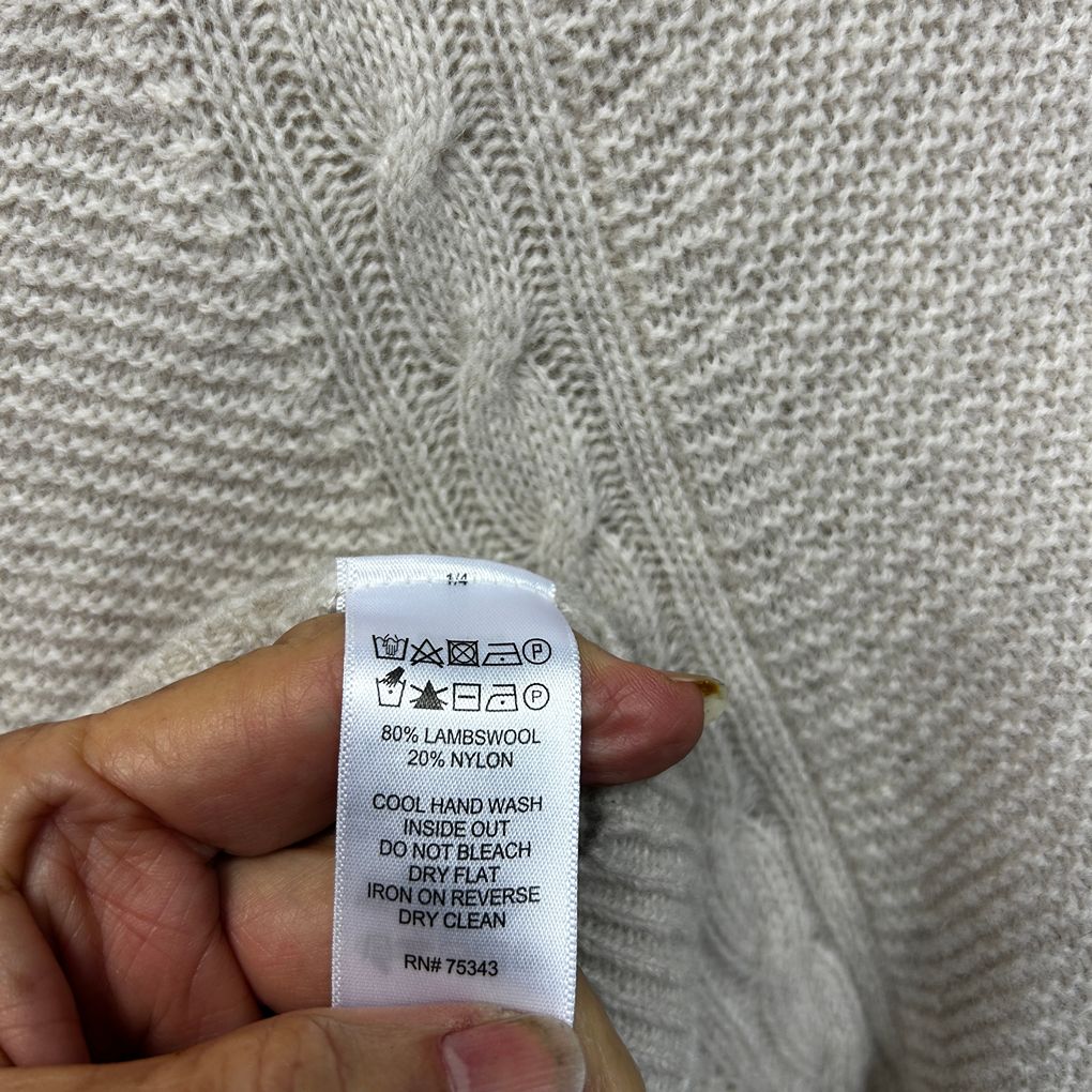 Tabitha Webb Beige Lambswool Cable Knit Cardigan - Size XL