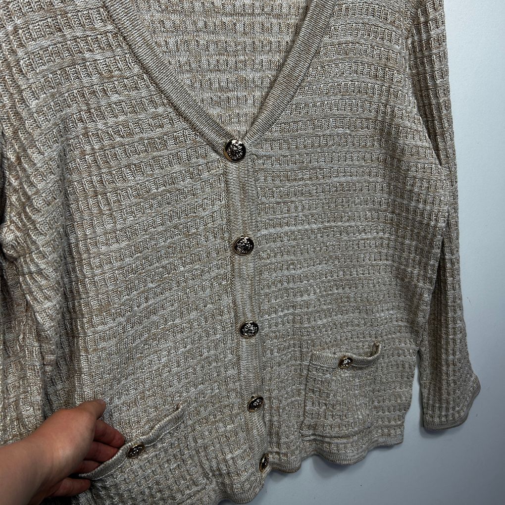 Suzanne Grae Beige Plus Size Cotton Cardigan - Size 2XL