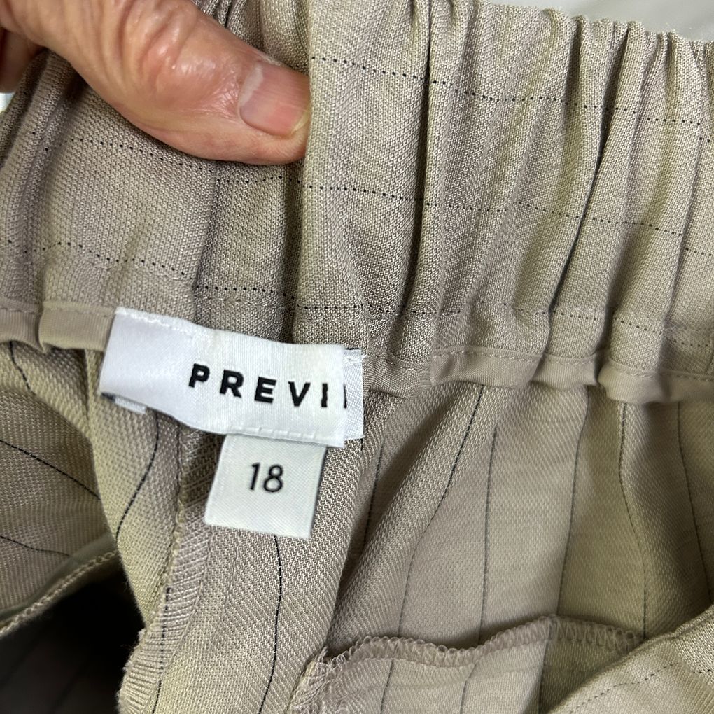Preview Beige Pinstripe Linen Wide Leg Pants - Size 18