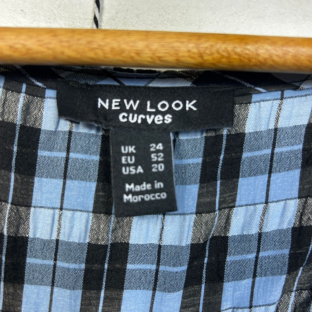 New Look Curves Blue Check Cotton Maxi Dress - Size 24