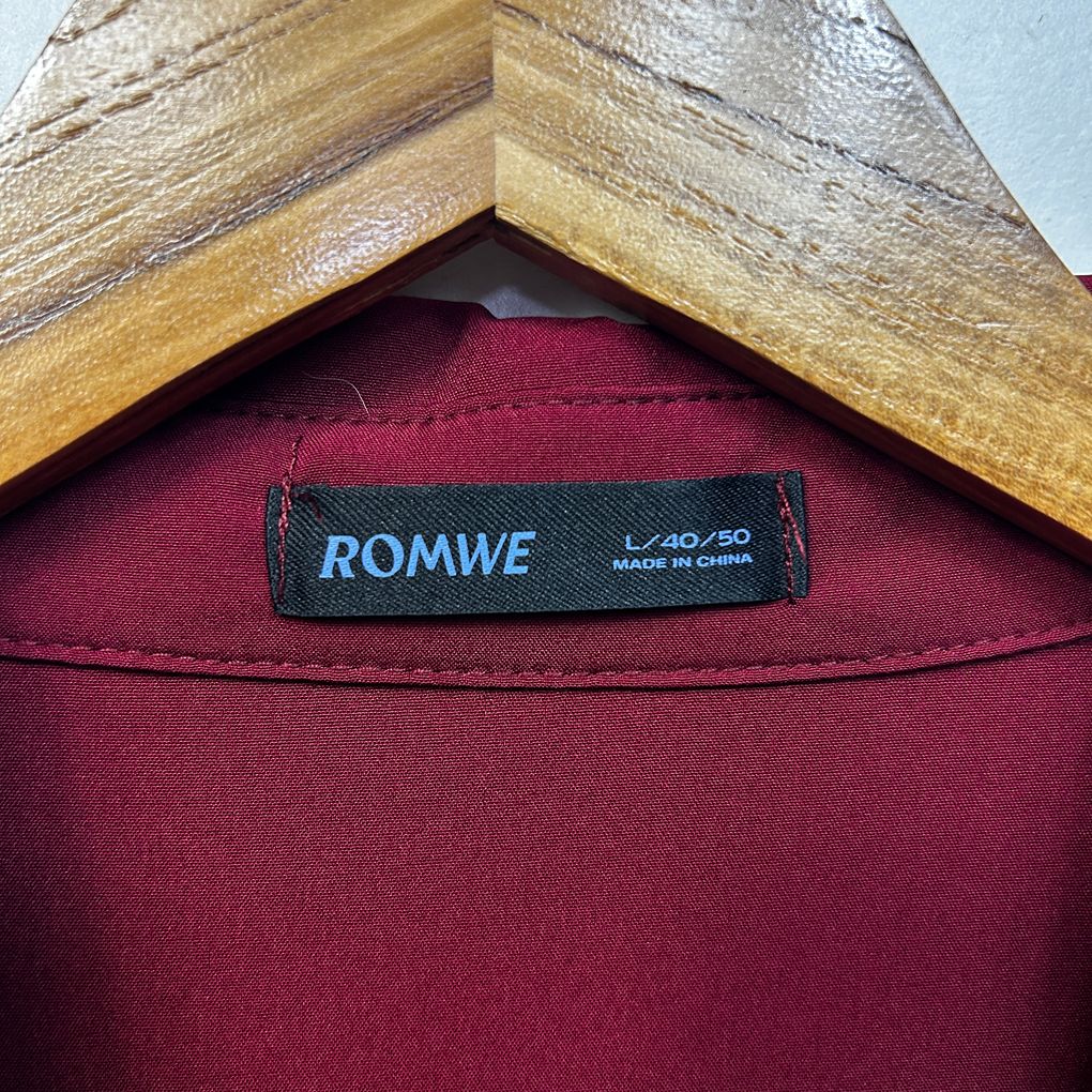 Romwe Burgundy Ruffle Long Sleeve Blouse - Size L