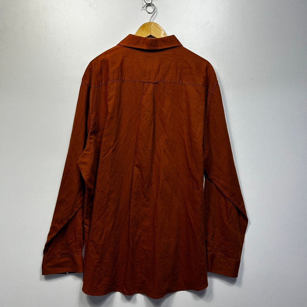 Johnny Bigg Rust Long Sleeve Linen Mens Shirt - Size 4xl/5XL?