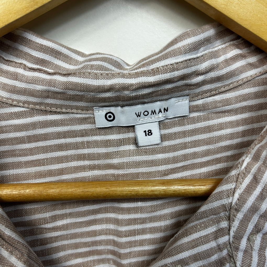 Target Beige Striped Plus Size Linen Shirt - Size 18
