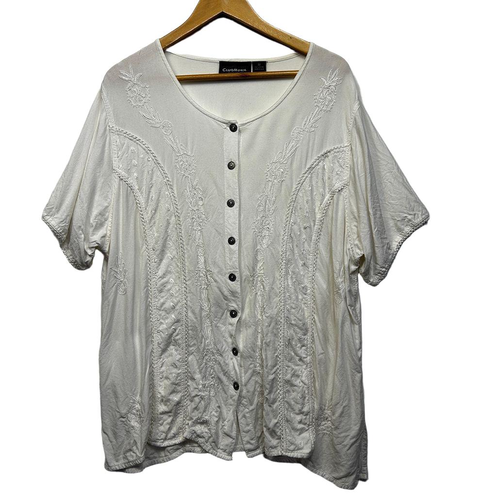 Clubhouse White Embroidered Boho Top - Size 22