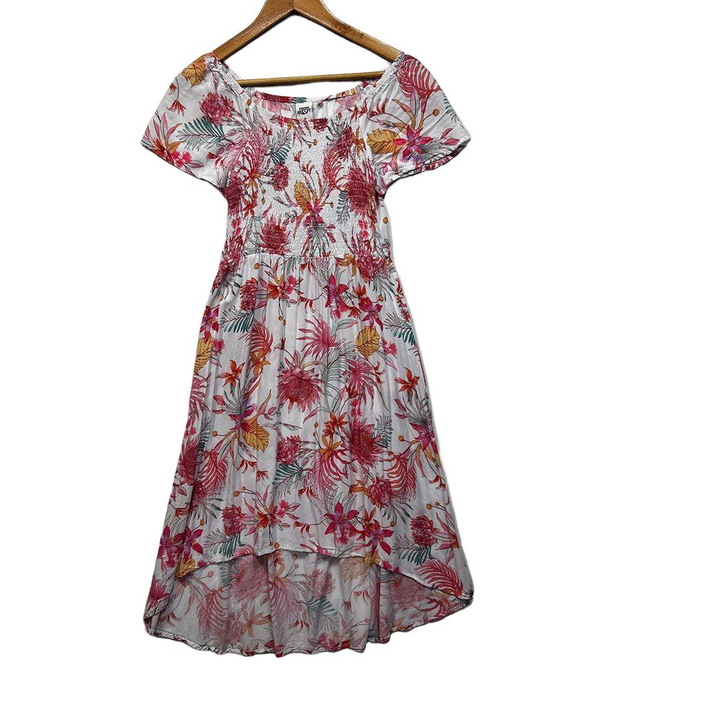 Piping Hot White Floral Shirred Maxi Dress - Size 14