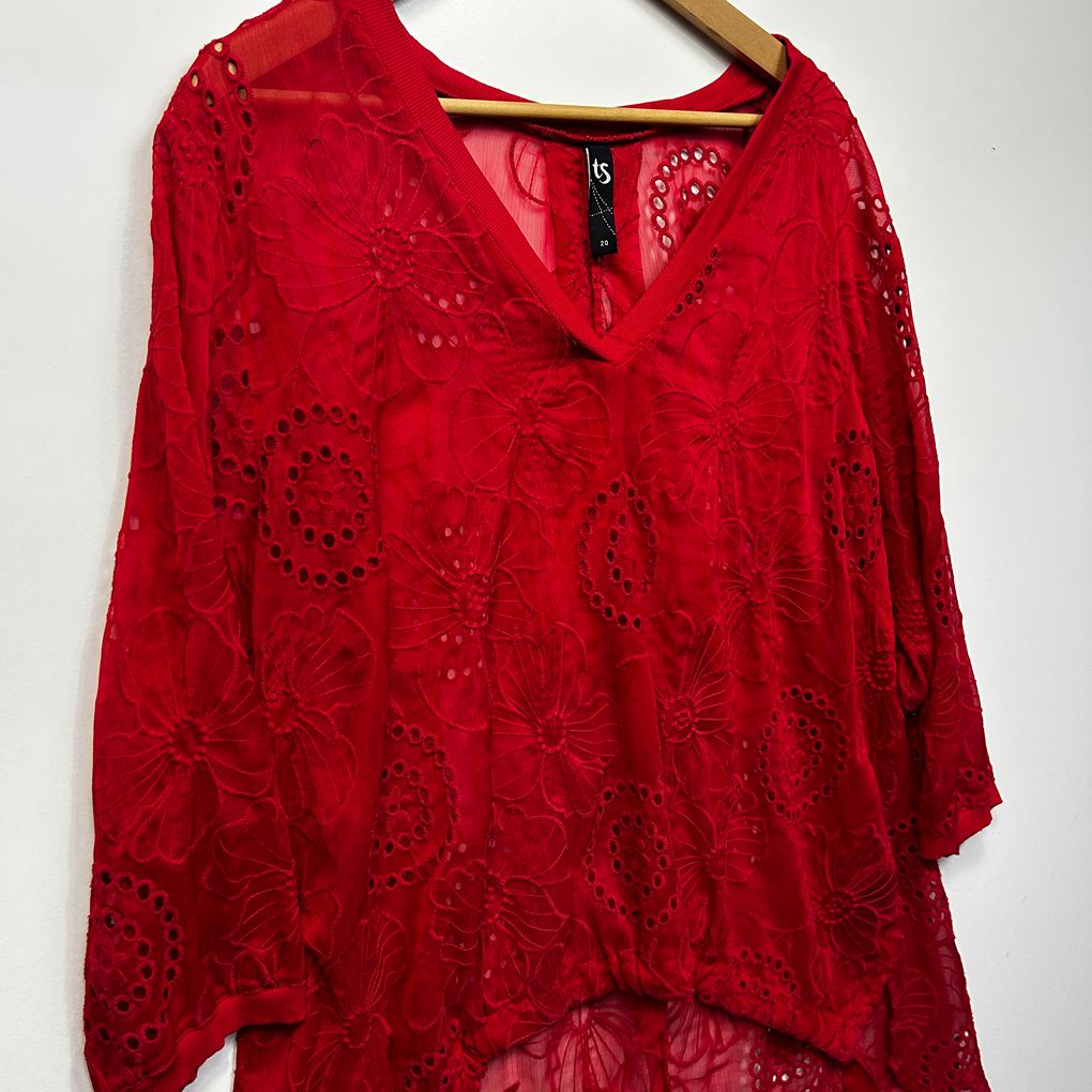 Taking Shape Red Plus Size Broderie Top - Size 20