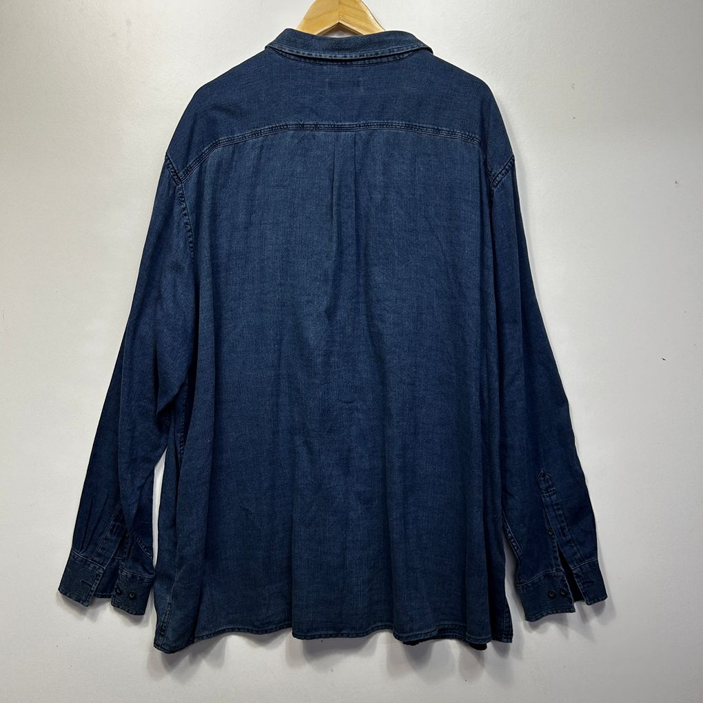 Mr Big Blue Cotton Denim Long Sleeve Shirt - Size 7XL