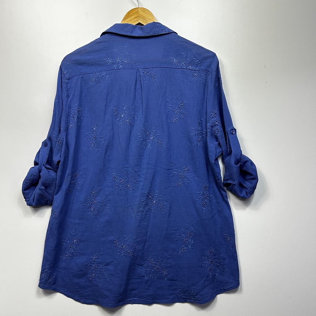 Suzanne Grae Blue Embroidered Cotton Shirt - Size 18