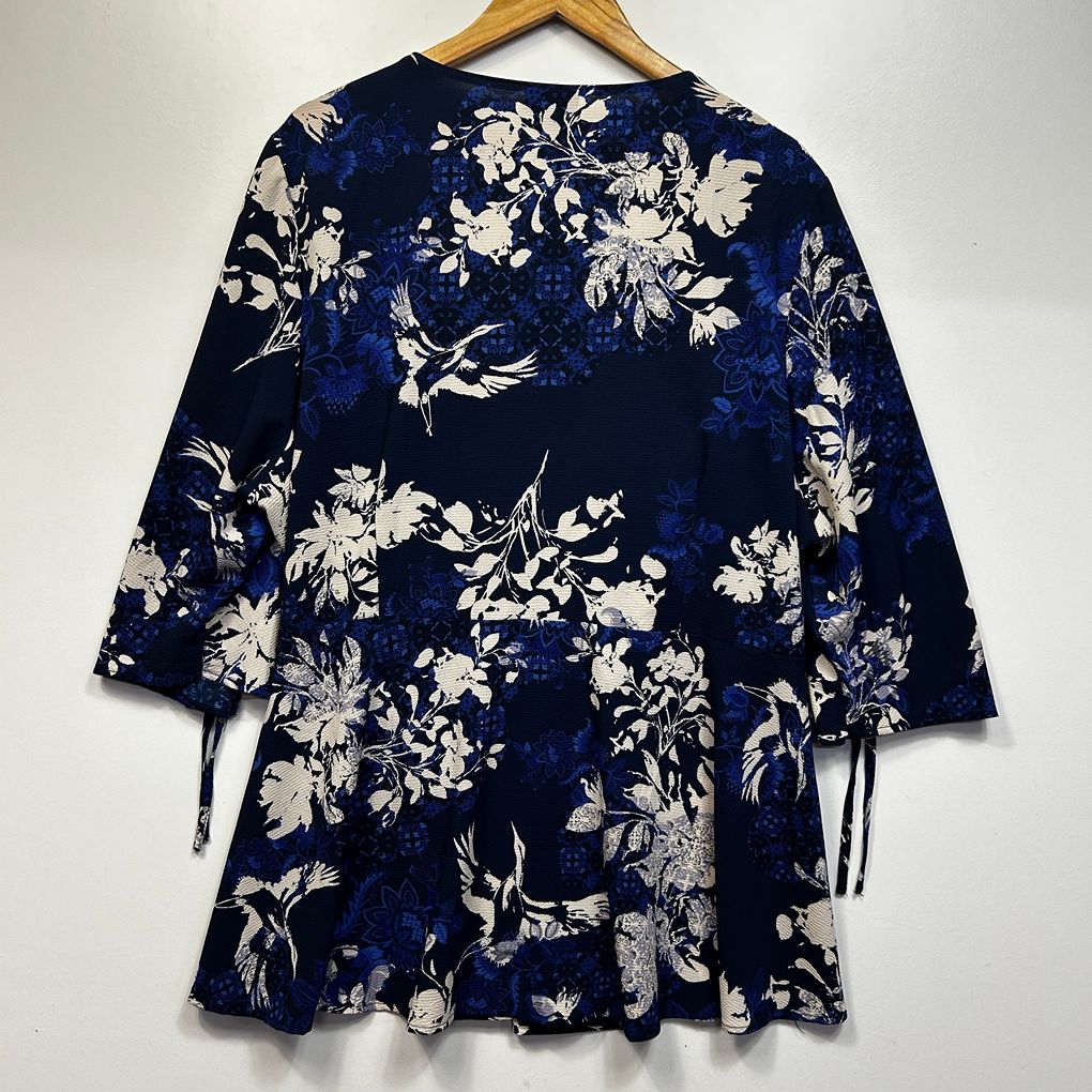 City Chic Navy Floral Wrap Top - Size 24/XXL