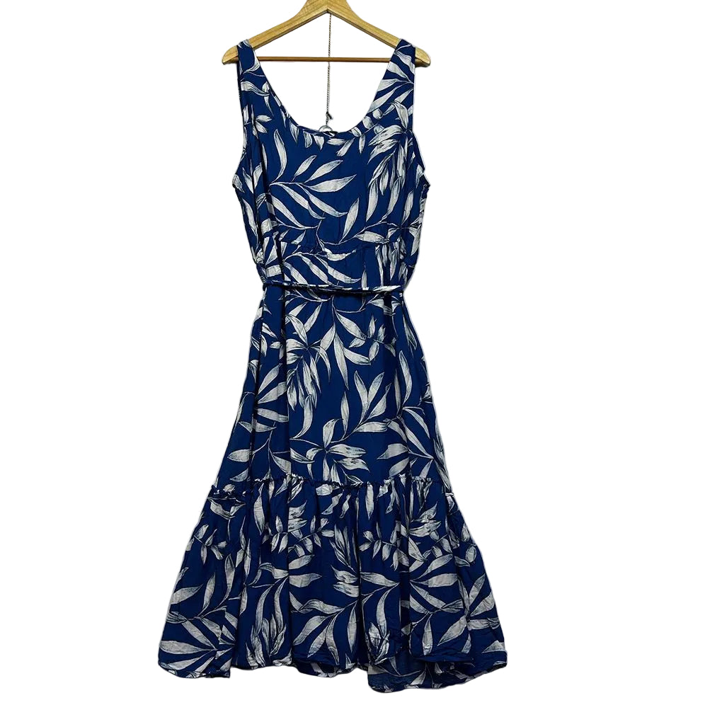 Autograph Blue Leaf Print Dress - Size 20