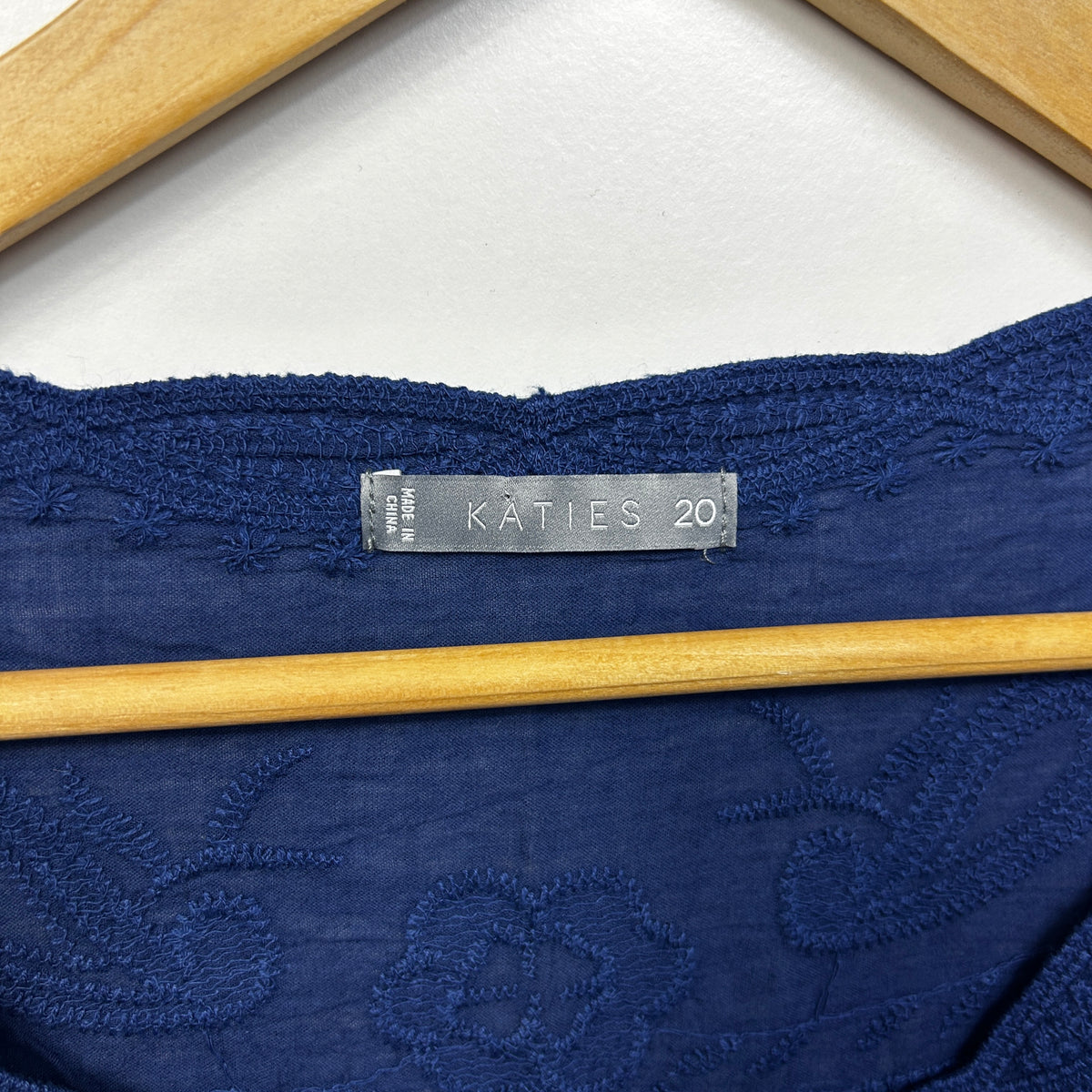 Katies Navy Embroidered Plus Size Cotton Top - Size 20