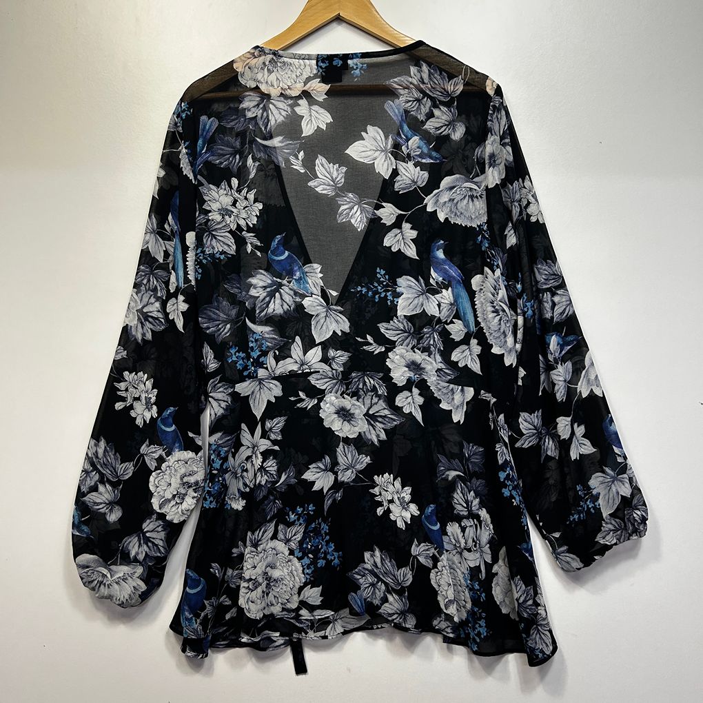 City Chic Black Floral Wrap Top - Size 24/XXL