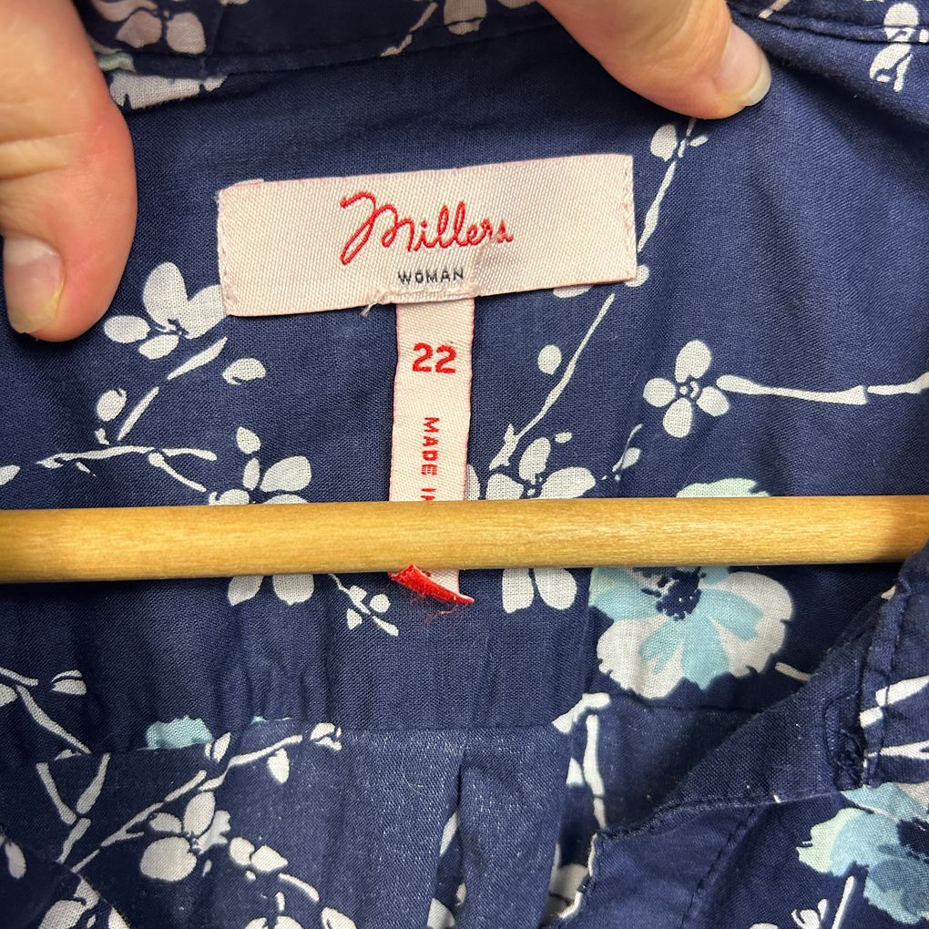 Millers Navy Floral Plus Size Cotton Shirt - Size 22