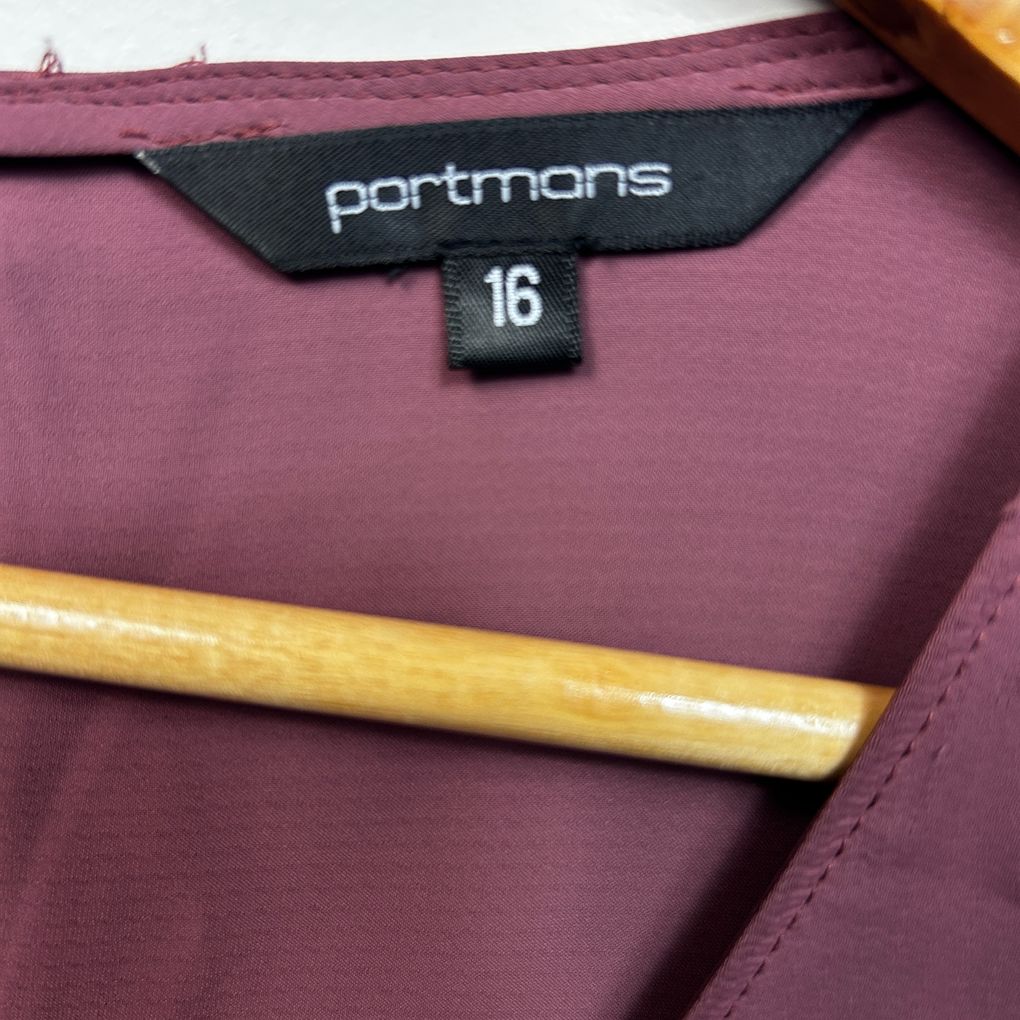 Portmans Burgundy Flutter Sleeve Top - Size 16