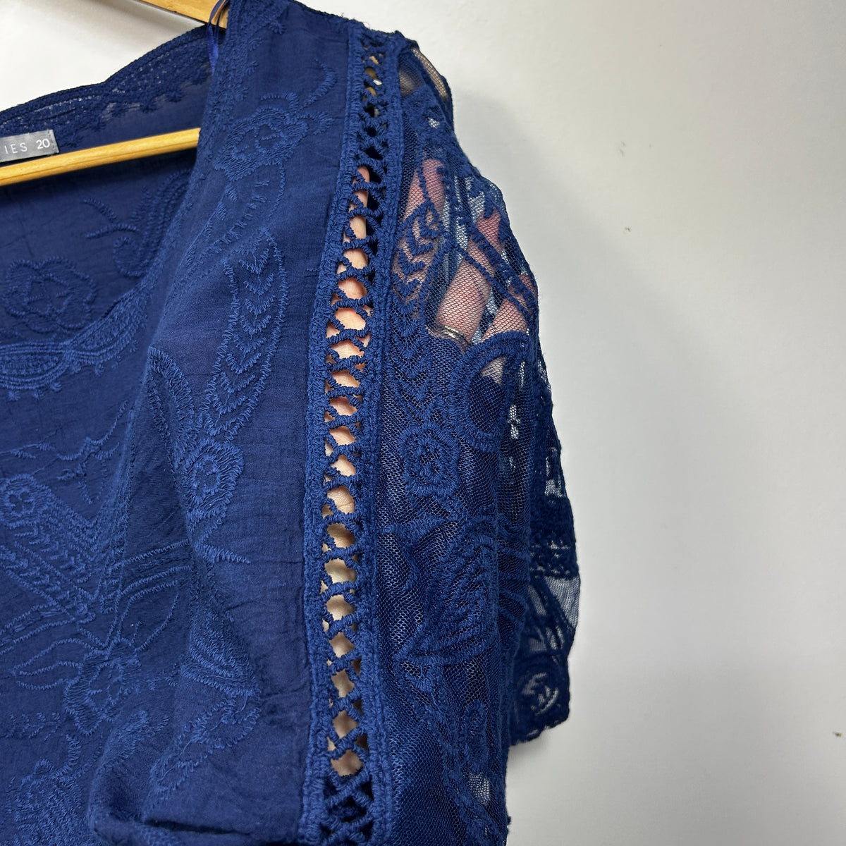Katies Navy Embroidered Plus Size Cotton Top - Size 20