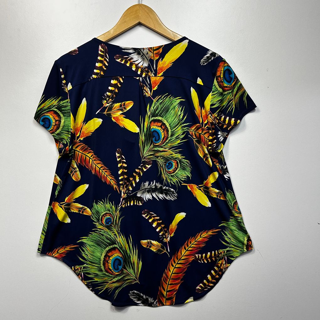 Leina & Fleur Collective Navy Peacock Print Top - Size 18