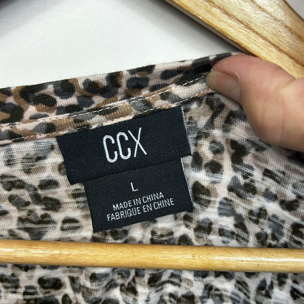 CCX City Chic Brown Leopard Print Cotton Top - Size 20/L