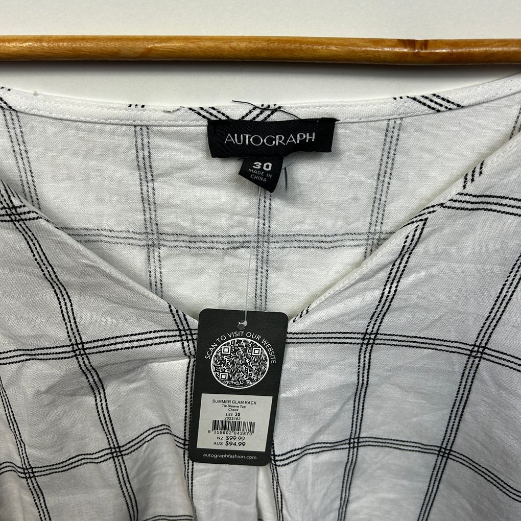 Autograph White Check Plus Size Linen Top - Size 30